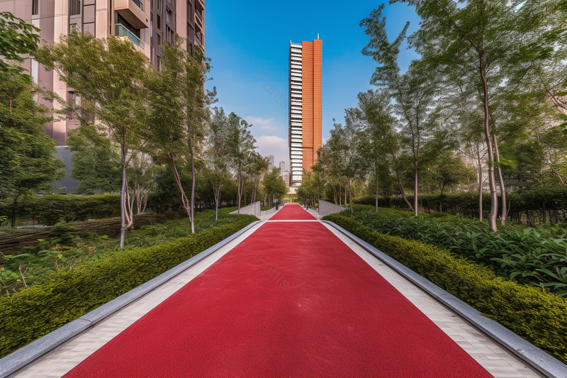 红色城市园艺绿化小区内跑道实拍摄影图,高清,摄影图,摄影图片,图片大全,摄影图免费下载